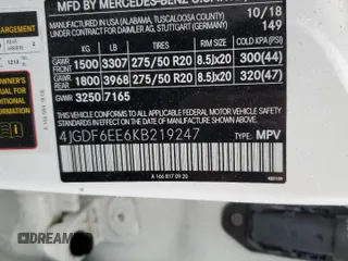2019 Mercedes-Benz GLS 450 with VIN 4JGDF6EE6KB219247, listed as a Copart auction lot 45966534 with 59,464 mi miles and . Bid and sale history available at DreamBid. Image 12.