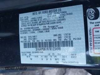 2007 Ford Fusion SEL with VIN 3FAHP08197R123498, listed as a IAAI auction lot 41173680 with 1 mi miles. Bid and sale history available at carsss.com. Image 9.
