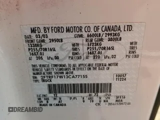 2003 Ford F-150 XL with VIN 2FTRF17W13CA77155, listed as a Copart auction lot 53272885 with 245,749 mi miles and Clean Title. Bid and sale history available at DreamBid. Image 12.