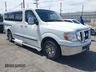 2013 Nissan NV SV with VIN 5BZBF0AA9DN201418, listed as a IAAI auction lot 42191194 with 124,385 mi miles and . Bid and sale history available at DreamBid. Image 1.
