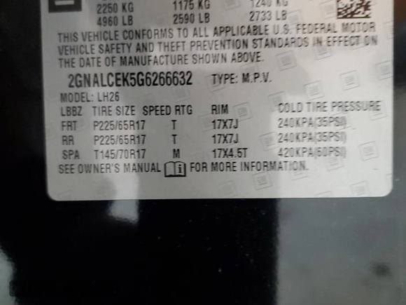 2016 Chevrolet Equinox LT with VIN 2GNALCEK5G6266632, listed as a Copart auction lot 44636695 with 101,897 mi miles and Salvage Title. Bid and sale history available at carsss.com. Image 14.