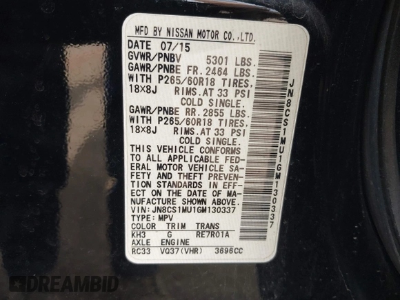 2016 Infiniti QX70 with VIN JN8CS1MU1GM130337, listed as a IAAI auction lot 42124059 with 148,876 mi miles and . Bid and sale history available at DreamBid. Image 9.