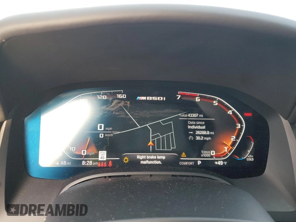 2020 BMW 8 Series M850i with VIN WBAGV8C02LCD71173, listed as a Copart auction lot 72638434 with 43,307 mi miles and Salvage Title. Bid and sale history available at DreamBid. Image 9.