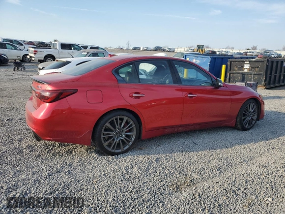 2021 Infiniti Q50 Red Sport 400 with VIN JN1FV7DP8MM850097, listed as a Copart auction lot 48663665 with 82,788 mi miles and Salvage Title. Bid and sale history available at DreamBid. Image 3.
