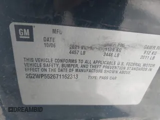 2007 Pontiac Grand Prix z VIN 2G2WP552671162313, wystawiony jako IAAI lot #42377703 z przebiegiem 185 905 mil mil oraz . Historia ofert i sprzedaży dostępna na DreamBid. Obrazek 9.