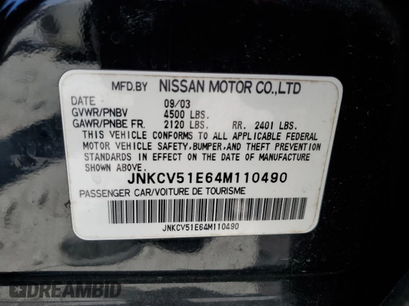 2004 Infiniti G35 w/Leather with VIN JNKCV51E64M110490, listed as a Copart auction lot 63454464 with 276,137 mi miles and Salvage Title. Bid and sale history available at DreamBid. Image 14.