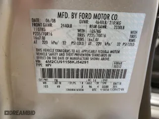 2008 Mercury Mariner with VIN 4M2CU91158KJ54291, listed as a Copart auction lot 46111055 with 96,059 mi miles and Salvage Title. Bid and sale history available at carsss.com. Image 13.