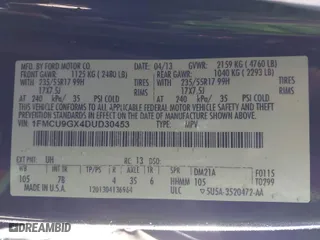 2013 Ford Escape SE with VIN 1FMCU9GX4DUD30453, listed as a IAAI auction lot 41589446 with 130,556 mi miles. Bid and sale history available at carsss.com. Image 9.