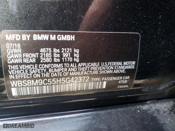 2017 BMW M3 with VIN WBS8M9C55H5G42372, listed as a Copart auction lot 44168285 with NaN miles and Salvage Title. Bid and sale history available at carsss.com. Image 12.