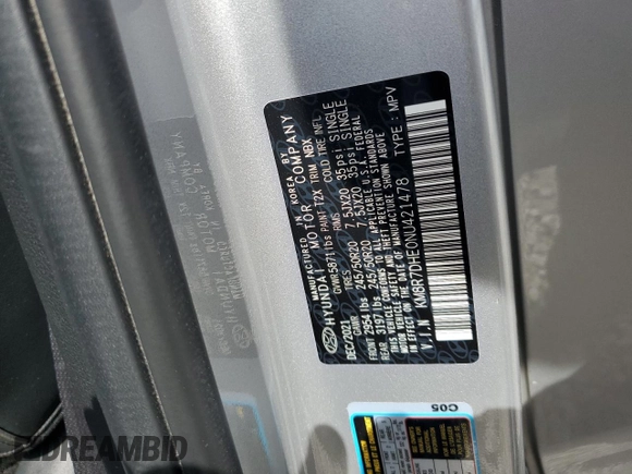2022 Hyundai Palisade Calligraphy z VIN KM8R7DHE0NU421478, wystawiony jako Copart lot #54158845 z przebiegiem 40 796 mil mil oraz Szkoda całkowita • Salvage title. Historia ofert i sprzedaży dostępna na DreamBid. Obrazek 13.