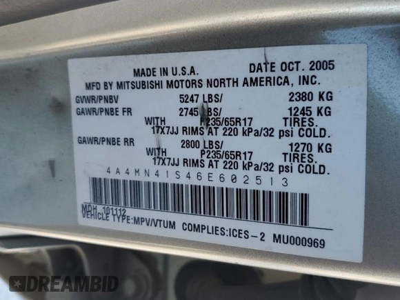 2006 Mitsubishi Endeavor Limited z VIN 4A4MN41S46E602513, wystawiony jako Copart lot #87798005 z przebiegiem 307 509 mil mil oraz Szkoda całkowita • Salvage title. Historia ofert i sprzedaży dostępna na DreamBid. Obrazek 13.