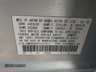 2005 Honda Accord z VIN JHMCN36455C010117, wystawiony jako IAAI lot #42445576 z przebiegiem 203 118 mil mil oraz . Historia ofert i sprzedaży dostępna na DreamBid. Obrazek 9.