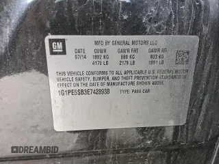 2014 Chevrolet Cruze 2LT с VIN 1G1PE5SB3E7428938, выставлен на аукционе Copart как лот 57038955 с пробегом 166 558 миль миль и Чистый • Clean title. История ставок и продаж доступна на DreamBid. Изображение 12.