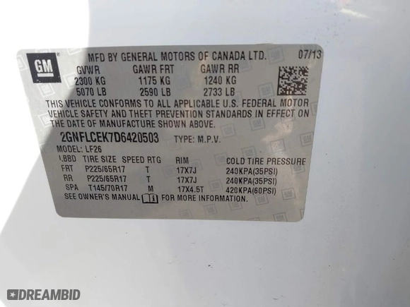 2013 Chevrolet Equinox LS with VIN 2GNFLCEK7D6420503, listed as a IAAI auction lot 41853106 with 153,072 mi miles. Bid and sale history available at carsss.com. Image 9.
