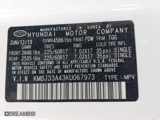 2019 Hyundai Tucson Value with VIN KM8J33A43KU067973, listed as a IAAI auction lot 40122626 with 107,358 mi miles. Bid and sale history available at carsss.com. Image 9.