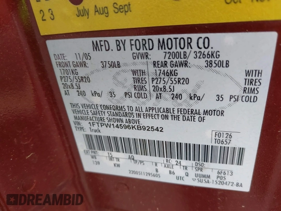 2006 Ford F-150 XLT с VIN 1FTPW14596KB92542, выставлен на аукционе IAAI как лот 42634344 с пробегом Не указан миль и . История ставок и продаж доступна на DreamBid. Изображение 9.