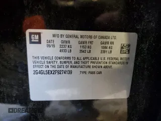 2015 Buick Regal z VIN 2G4GL5EX2F9274139, wystawiony jako Copart lot #57461435 z przebiegiem 93 684 mil mil oraz Szkoda całkowita • Salvage title. Historia ofert i sprzedaży dostępna na DreamBid. Obrazek 12.