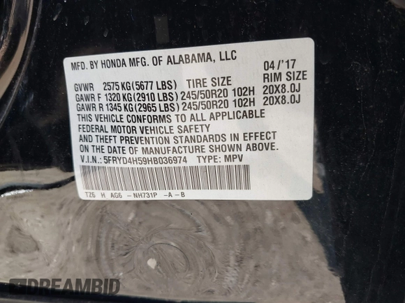 2017 Acura MDX Technology with VIN 5FRYD4H59HB036974, listed as a IAAI auction lot 42356761 with 116,835 mi miles and . Bid and sale history available at DreamBid. Image 9.