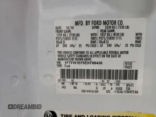 2014 Ford F-150 XL with VIN 1FTFW1EF5EKF88436, listed as a Copart auction lot 55343215 with 150,953 mi miles and Salvage title. Bid and sale history available at DreamBid. Image 12.