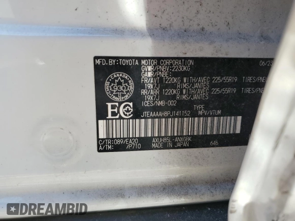 2023 Toyota Venza LE with VIN JTEAAAAH8PJ141152, listed as a Copart auction lot 46417305 with Not Provided miles and Salvage Title. Bid and sale history available at DreamBid. Image 14.
