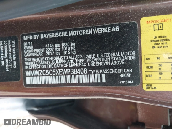 2014 MINI Countryman S with VIN WMWZC5C5XEWP38408, listed as a IAAI auction lot 42360746 with 136,266 mi miles and . Bid and sale history available at DreamBid. Image 9.