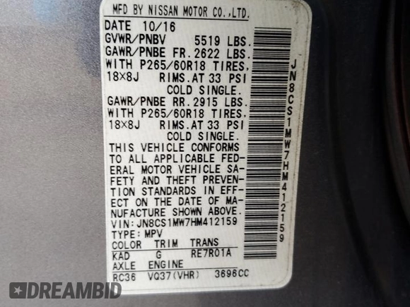 2017 Infiniti QX70 z VIN JN8CS1MW7HM412159, wystawiony jako Copart lot #55269885 z przebiegiem 154 675 mil mil oraz Szkoda całkowita • Salvage title. Historia ofert i sprzedaży dostępna na DreamBid. Obrazek 12.