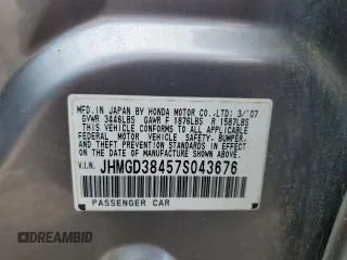 2007 Honda Fit с VIN JHMGD38457S043676, выставлен на аукционе Copart как лот 57217005 с пробегом 208 480 миль миль и Чистый • Clean title. История ставок и продаж доступна на DreamBid. Изображение 12.