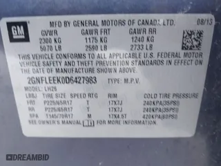 2013 Chevrolet Equinox LT with VIN 2GNFLEEK0D6427983, listed as a IAAI auction lot 41739219 with 59,670 mi miles. Bid and sale history available at carsss.com. Image 9.