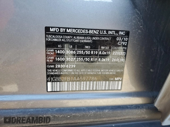 2010 Mercedes-Benz M 350 with VIN 4JGBB2FB1AA597786, listed as a Copart auction lot 80268194 with 103,808 mi miles and Salvage Title. Bid and sale history available at DreamBid. Image 13.
