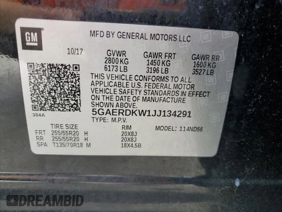 2018 Buick Enclave Avenir with VIN 5GAERDKW1JJ134291, listed as a Copart auction lot 47397065 with 153,422 mi miles and Non Repairable. Bid and sale history available at DreamBid. Image 13.
