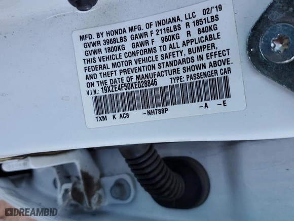 2019 Honda Insight EX with VIN 19XZE4F50KE028846, listed as a Copart auction lot 48637705 with 71,899 mi miles and Salvage Title. Bid and sale history available at carsss.com. Image 14.