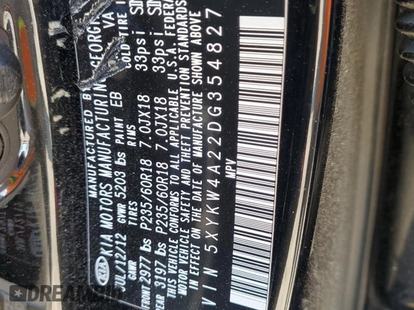 2013 Kia Sorento SX with VIN 5XYKW4A22DG354827, listed as a Copart auction lot 55116765 with 173,270 mi miles and Clean Title. Bid and sale history available at carsss.com. Image 13.