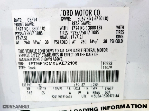 2014 Ford F-150 XL with VIN 1FTMF1CMXEKE72108, listed as a Copart auction lot 48419195 with 229,690 mi miles and Clean Title. Bid and sale history available at carsss.com. Image 12.