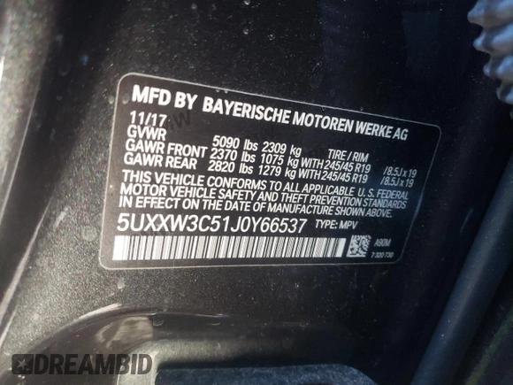2018 BMW X4 xDrive28i with VIN 5UXXW3C51J0Y66537, listed as a Copart auction lot 31944592 with 46,200 mi miles. Bid and sale history available at carsss.com. Image 10.