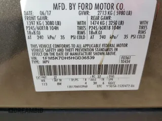 2017 Ford Explorer XLT with VIN 1FM5K7DH5HGD36539, listed as a Copart auction lot 88636675 with 107,709 mi miles and Salvage Title. Bid and sale history available at carsss.com. Image 13.