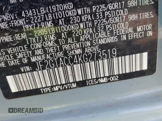 2019 Subaru Crosstrek Premium with VIN JF2GTACC4KG273519, listed as a IAAI auction lot 41830441 with 76,710 mi miles. Bid and sale history available at carsss.com. Image 9.