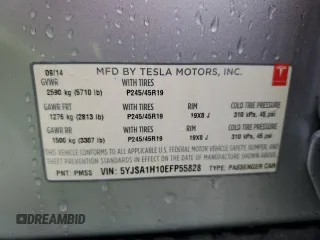 2014 Tesla Model S 60 z VIN 5YJSA1H10EFP55828, wystawiony jako Copart lot #56135145 z przebiegiem 161 317 mil mil oraz Czysty tytuł • Clean title. Historia ofert i sprzedaży dostępna na DreamBid. Obrazek 13.