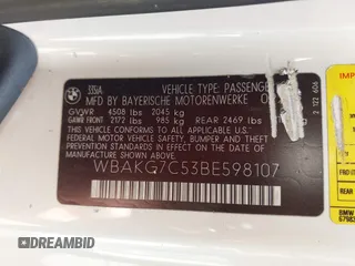 2011 BMW 3 Series 335i with VIN WBAKG7C53BE598107, listed as a IAAI auction lot 42498533 with 129,784 mi miles and . Bid and sale history available at DreamBid. Image 9.