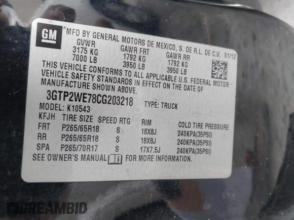 2012 GMC Sierra 1500 SLT с VIN 3GTP2WE78CG203218, выставлен на аукционе IAAI как лот 41589347 с пробегом 223 086 миль миль и . История ставок и продаж доступна на DreamBid. Изображение 9.