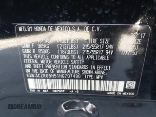 2017 Honda HR-V EX with VIN 3CZRU5H51HG707490, listed as a IAAI auction lot 40683194 with 83,216 mi miles. Bid and sale history available at carsss.com. Image 9.