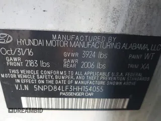 2017 Hyundai Elantra Limited with VIN 5NPD84LF3HH154055, listed as a IAAI auction lot 41207511 with 128,933 mi miles and . Bid and sale history available at DreamBid. Image 9.