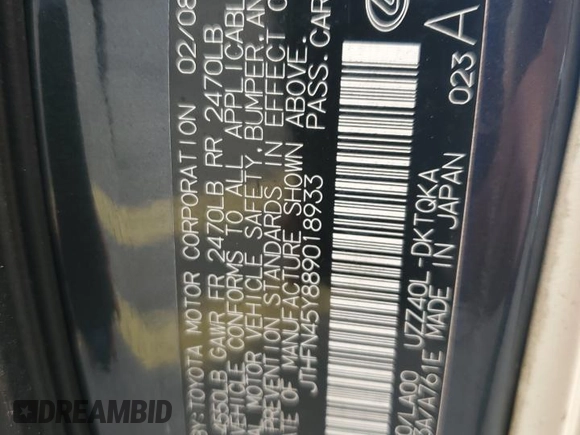 2008 Lexus SC 430 с VIN JTHFN45Y889018933, выставлен на аукционе Copart как лот 73762244 с пробегом 138 996 миль миль и Списание • Salvage title. История ставок и продаж доступна на DreamBid. Изображение 14.