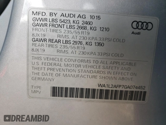 2016 Audi Q5 Premium Plus с VIN WA1L2AFP7GA074452, выставлен на аукционе Copart как лот 61082715 с пробегом 71 224 миль миль и Списание • Salvage title. История ставок и продаж доступна на DreamBid. Изображение 13.
