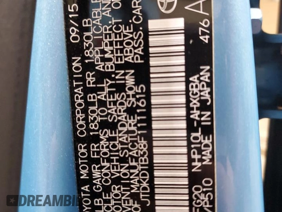 2015 Toyota Prius One with VIN JTDKDTB38F1111615, listed as a Copart auction lot 49962845 with 67,877 mi miles and Salvage Title. Bid and sale history available at DreamBid. Image 13.