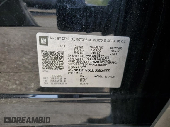 2020 Chevrolet Blazer LT with VIN 3GNKBHRS1LS592633, listed as a Copart auction lot 53729615 with 77,694 mi miles and Salvage title. Bid and sale history available at DreamBid. Image 13.