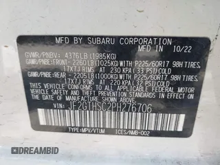 2023 Subaru Crosstrek Special Sports with VIN JF2GTHSC2PH276706, listed as a IAAI auction lot 42397788 with 21,154 mi miles and . Bid and sale history available at DreamBid. Image 9.
