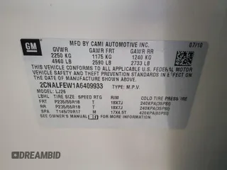 2010 Chevrolet Equinox LTZ z VIN 2CNALFEW1A6409933, wystawiony jako Copart lot #57436515 z przebiegiem 114 224 mil mil oraz Nie do naprawy • Non repairable. Historia ofert i sprzedaży dostępna na DreamBid. Obrazek 12.