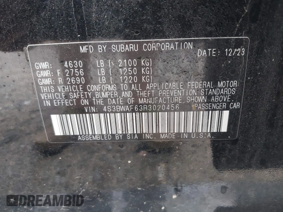 2024 Subaru Legacy Premium с VIN 4S3BWAF63R3020456, выставлен на аукционе IAAI как лот 42423143 с пробегом 7 478 миль миль и . История ставок и продаж доступна на DreamBid. Изображение 9.