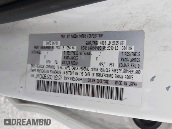 2012 Mazda 5 Sport с VIN JM1CW2BL9C0119197, выставлен на аукционе IAAI как лот 42075861 с пробегом 188 681 миль миль и . История ставок и продаж доступна на DreamBid. Изображение 9.
