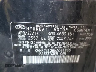 2017 Hyundai Sonata Hybrid SE with VIN KMHE24L36HA066650, listed as a Copart auction lot 45160023 with 0 mi miles. Bid and sale history available at carsss.com. Image 13.